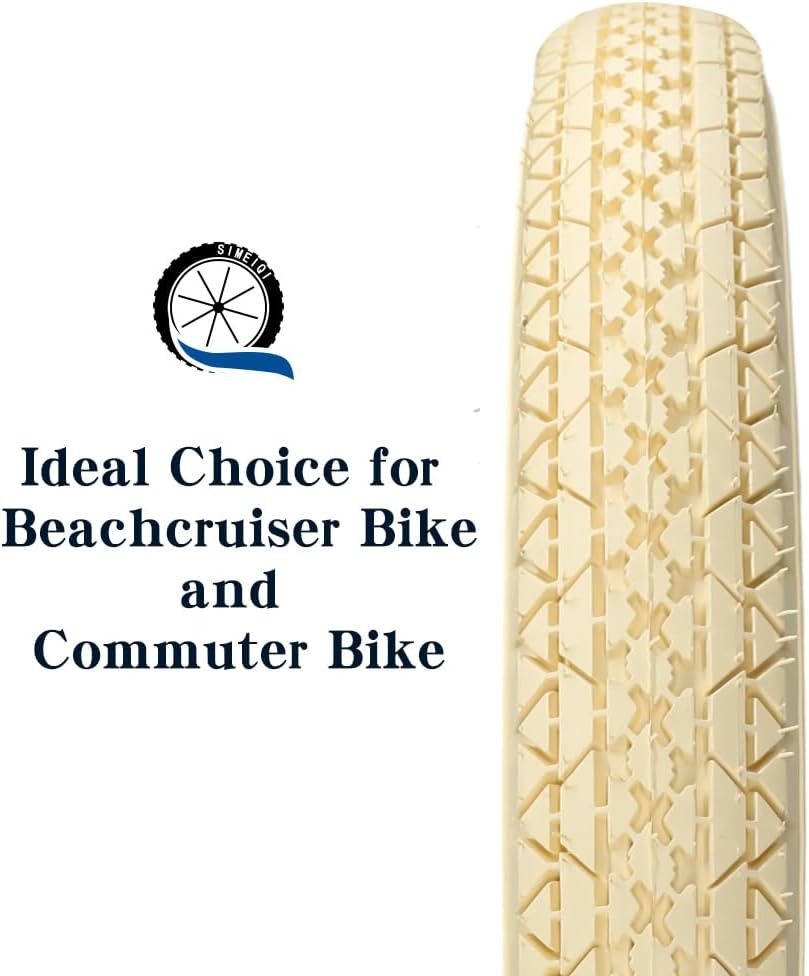 SIMEIQI 1 or 2 Pack 26x2.125 Beach Cruiser Bike Tires Cream Color with or Without Inner Tubes 26x1.75/2.125 Replacement Folding Bicycle Tyres for City Commuter Urban Pavement