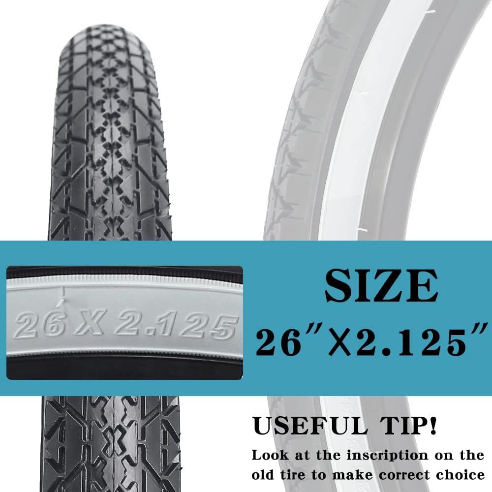 SIMEIQI 2 Pack 24/ 26x2.125 Inch Beach Cruiser Bike Tires and Tubes or Without Tubes 24/ 26x1.75/2.125 with 32mm AV Valves with or Without 8 Patches Kit Compatible with 26 Inch Bicycle Tires