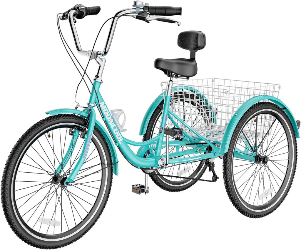 Slsy Adult Tricycles 7 Speed, Adult Trikes 20/24/26 inch 3 Wheel Bikes, Three-Wheeled Bicycles Cruise Trike with Shopping Basket for Seniors, Women, Men.
