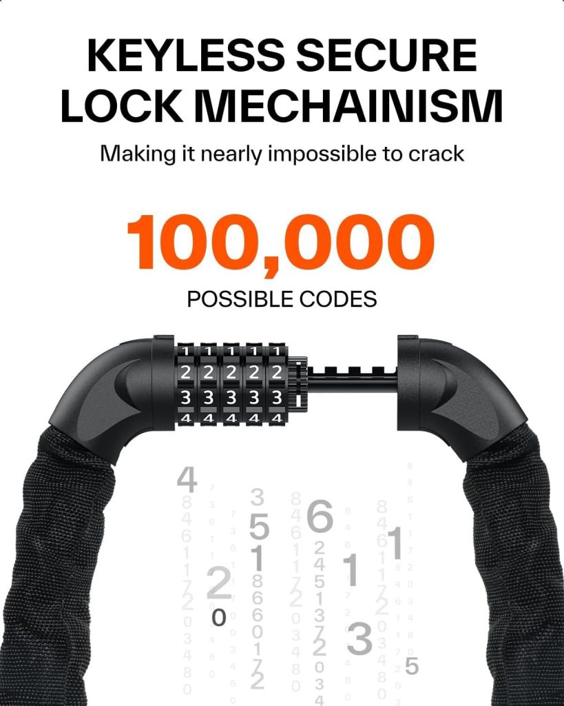 Sportneer Bike Lock: 5 Digit Combination High Security Anti Theft Bike Chain Lock - 3.2/3.4/4ft Heavy Duty Resettable Keyless Bicycle Lock for Bike, Motorcycle, Scooter, Door  Gate - 6mm Thick