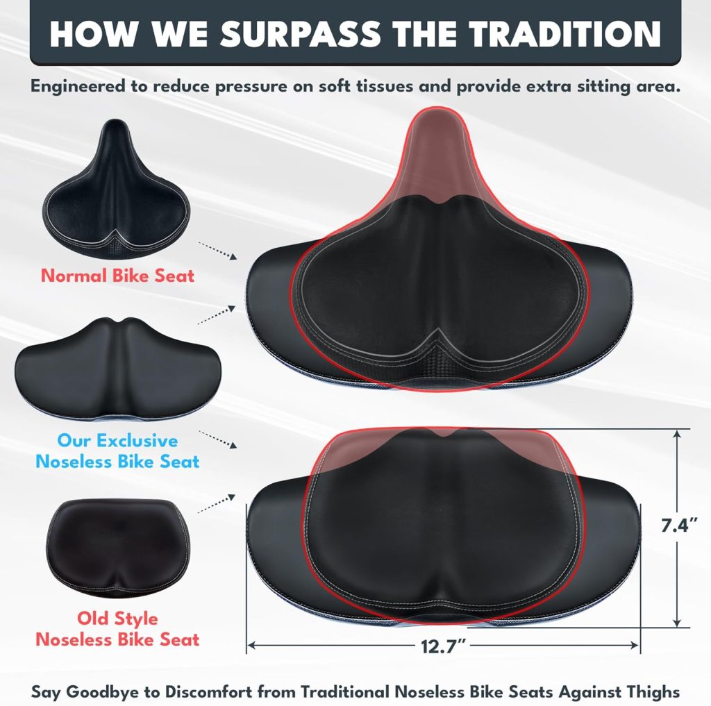 X Wing New-Age Noseless Bike Seat Cushion for Men  Women - Extra Padding  Wide - Suitable for City, Electric, Stationary Bikes - Compatible with Peloton Bikes – Wide Winged Bike Seat with Cushion