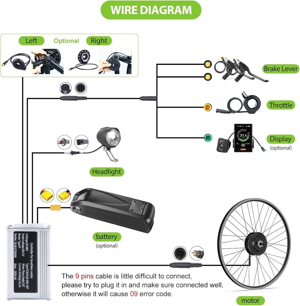 BAFANG 48V 500W Front Hub Motor : 26 Electric Bike Conversion Kit for 26 Inch Front Wheel with DPC18 Display  PAS (NO Battery)