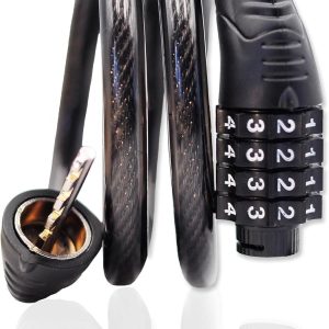 Combination Bike Cable Lock - 4 Digit, 32 inch Long Coiled Security Resettable Cable Lock, Anti-Theft Accessories for Mountain Bike, Road Bike, Electric Bicycle, Scooter