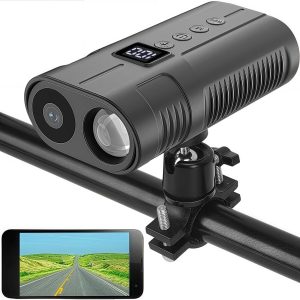 PIEPIE Bike Front Light Sports Camera, 1080P HD Bicycle Action Camera, 64GB Memory, 10H Recording, Rechargeable LED Headlight for Night Riding, Ebike Accessories, Mountain Road BMX Dirt Bike