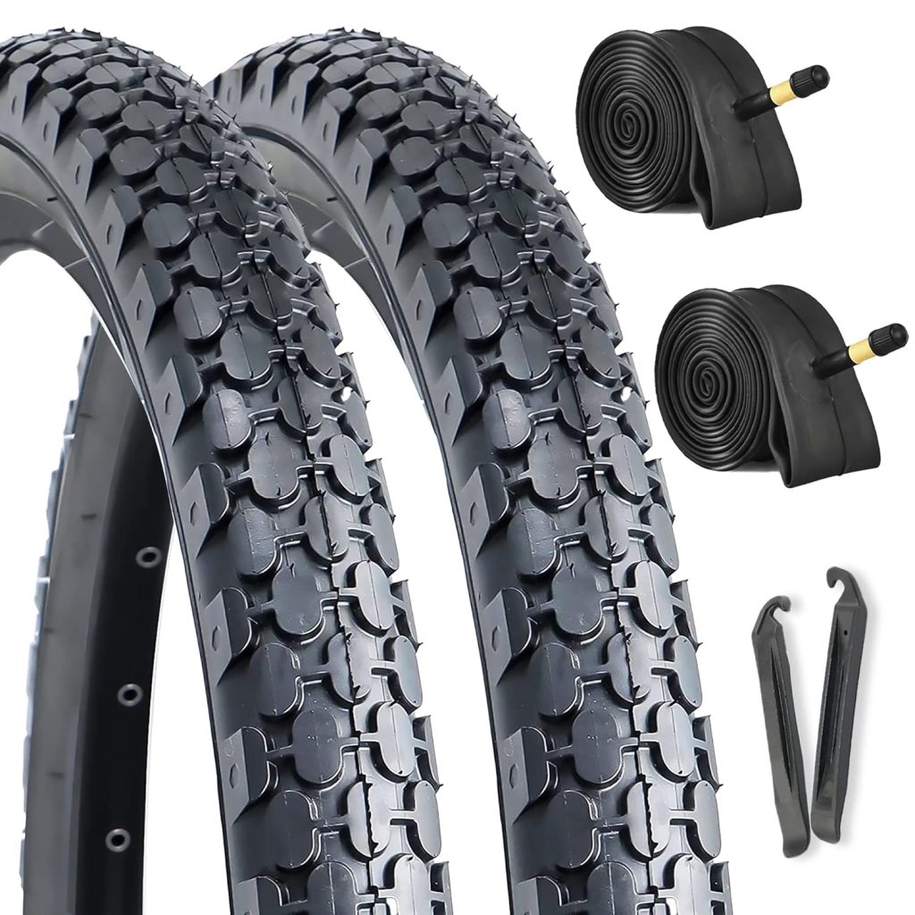 Hycline 2-Pack Cruiser Bike Tires Set: 24/26x2.125 inch Folding Replacement Puncture-Resistant Bicycle Tires and Pair 24/26-inch Inner Tubes with Tire Levers for Beach or Urban City Commuter Bike