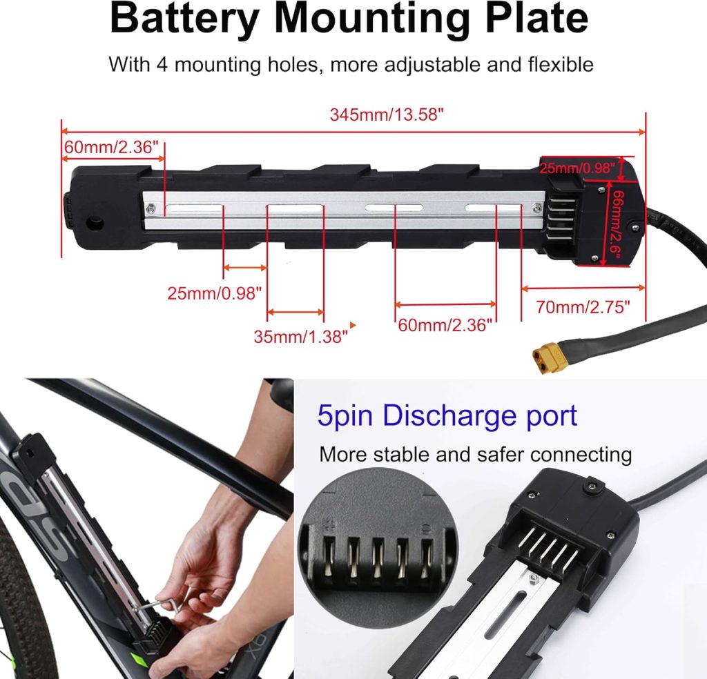 Polly Shark DP-6 DP-9 Electric Bike Battery Bottom Base Bracket Holder for 36V/48V/52V 5pin Downtube Ebike Battery Mounting Plate Bracket with XT60 Connector