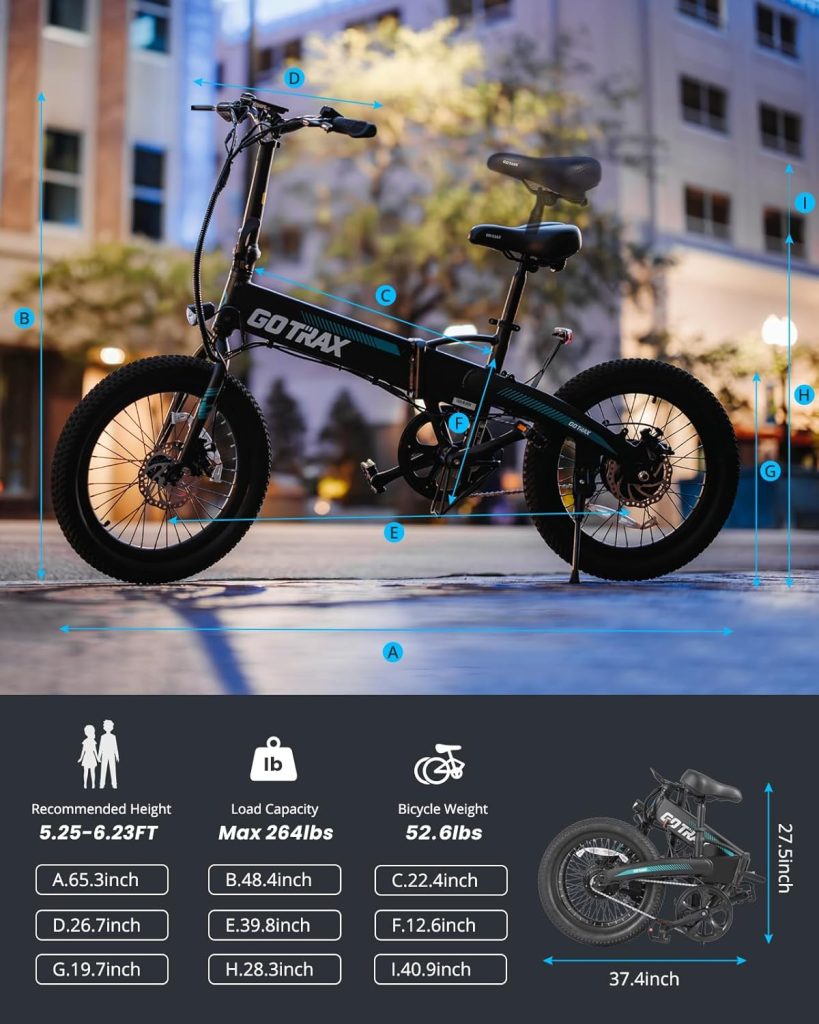 Gotrax 20 Folding Electric Bike with 40Miles (Pedal-assist1) by 48V Battery, 20Mph Power by Peak 500W, Adult Electric Bicycle with 5 Pedal-Assist Levels LCD Display, Suitable for Commuting