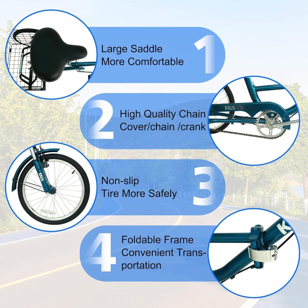 KNUS Adult Foldable Cargo Tricycles,Adult Trikes 20/24 inch 3 Wheel Beach Cruiser Bikes,Three-Wheeled Bicycles Cruise Trike with Large Shopping Basket for Seniors, Women,Mens,for Pets Beach KNUS Adult Foldable Cargo Tricycles,Adult Trikes 20/24 inch 3 Wheel Beach Cruiser Bikes,Three-Wheeled Bicycles Cruise Trike with Large Shopping Basket for Seniors, Women,Mens,for Pets Beach