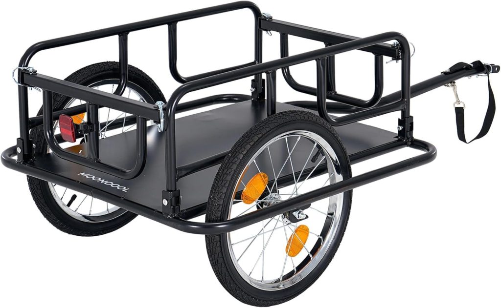 ABORON Foldable Bike Cargo Trailer – 176 lbs Load Capacity, 16×2.125″ Wheels, Quick-Attach Pin Release, Anti-Rust Steel Frame with Reflector