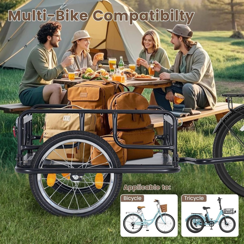 ABORON Foldable Bike Cargo Trailer – 176 lbs Load Capacity, 16×2.125″ Wheels, Quick-Attach Pin Release, Anti-Rust Steel Frame with Reflector