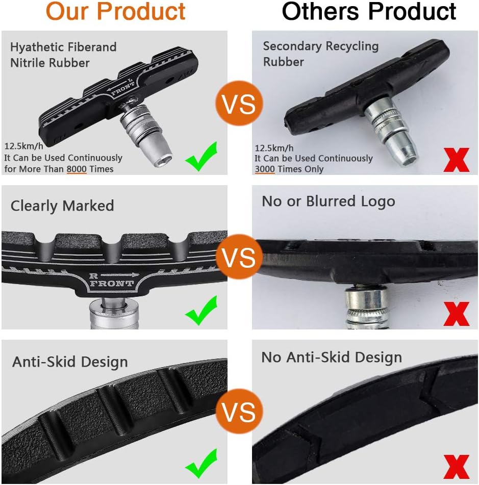 Hapleby 4PCS Premium Bike Brake Pads, Professional Mountain Bicycle V-Brake Pads, Bike Brake Blocks Kit, for Free Hex Wrench Hapleby 4PCS Premium Bike Brake Pads, Professional Mountain Bicycle V-Brake Pads, Bike Brake Blocks Kit, for Free Hex Wrench