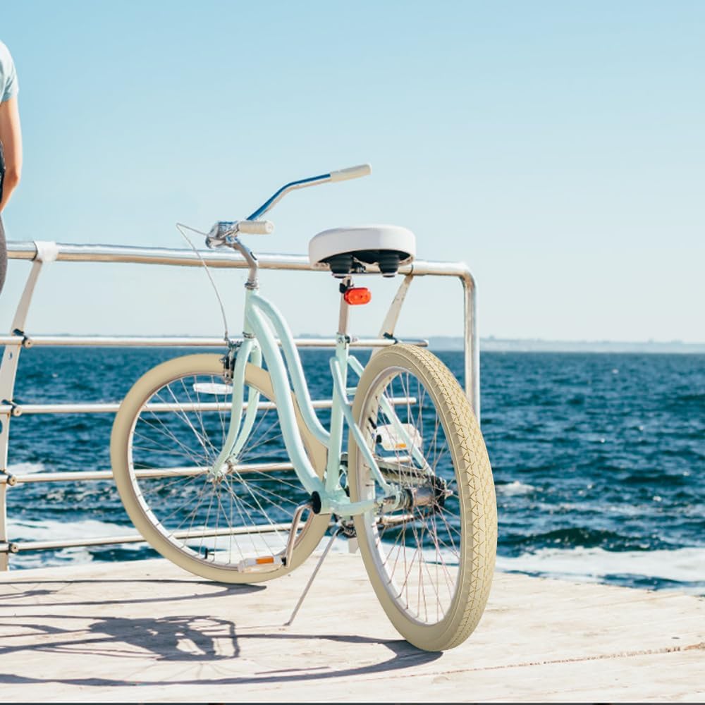 SIMEIQI 1 or 2 Pack 26x2.125 Cruiser Beach Bike Tires Cream Color with or Without Inner Tubes 26x1.75/2.125 Replacement Folding Bicycle Tyres for City Commuter Urban Pavement