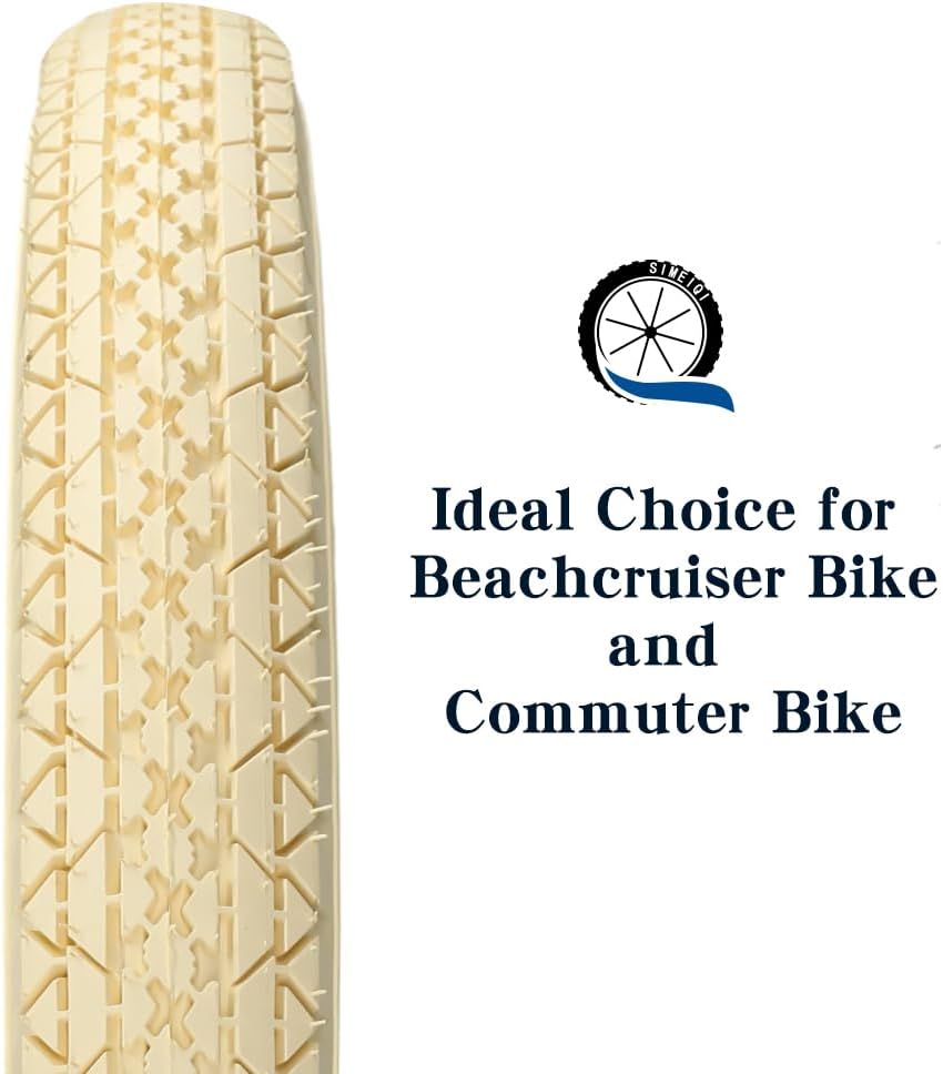 SIMEIQI 1 or 2 Pack 26x2.125 Cruiser Beach Bike Tires Cream Color with or Without Inner Tubes 26x1.75/2.125 Replacement Folding Bicycle Tyres for City Commuter Urban Pavement