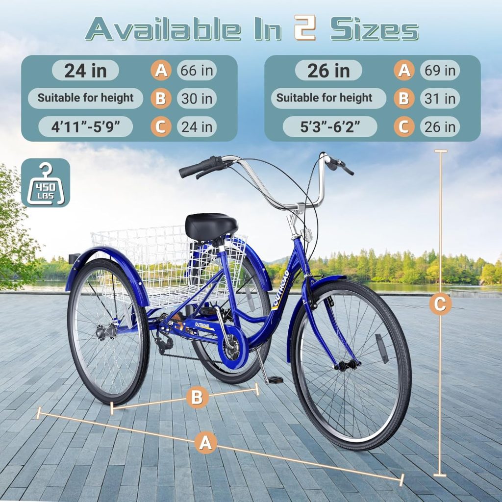 Brightpeak 7 Speed Adult Tricycle, 26 inch 3 Wheel Bike with Large Basket for Women Men Seniors, Cruiser Trike for Outdoor, Shopping, Picnic, Recreation (Blue) Brightpeak 7 Speed Adult Tricycle, 26 inch 3 Wheel Bike with Large Basket for Women Men Seniors, Cruiser Trike for Outdoor, Shopping, Picnic, Recreation (Blue)
