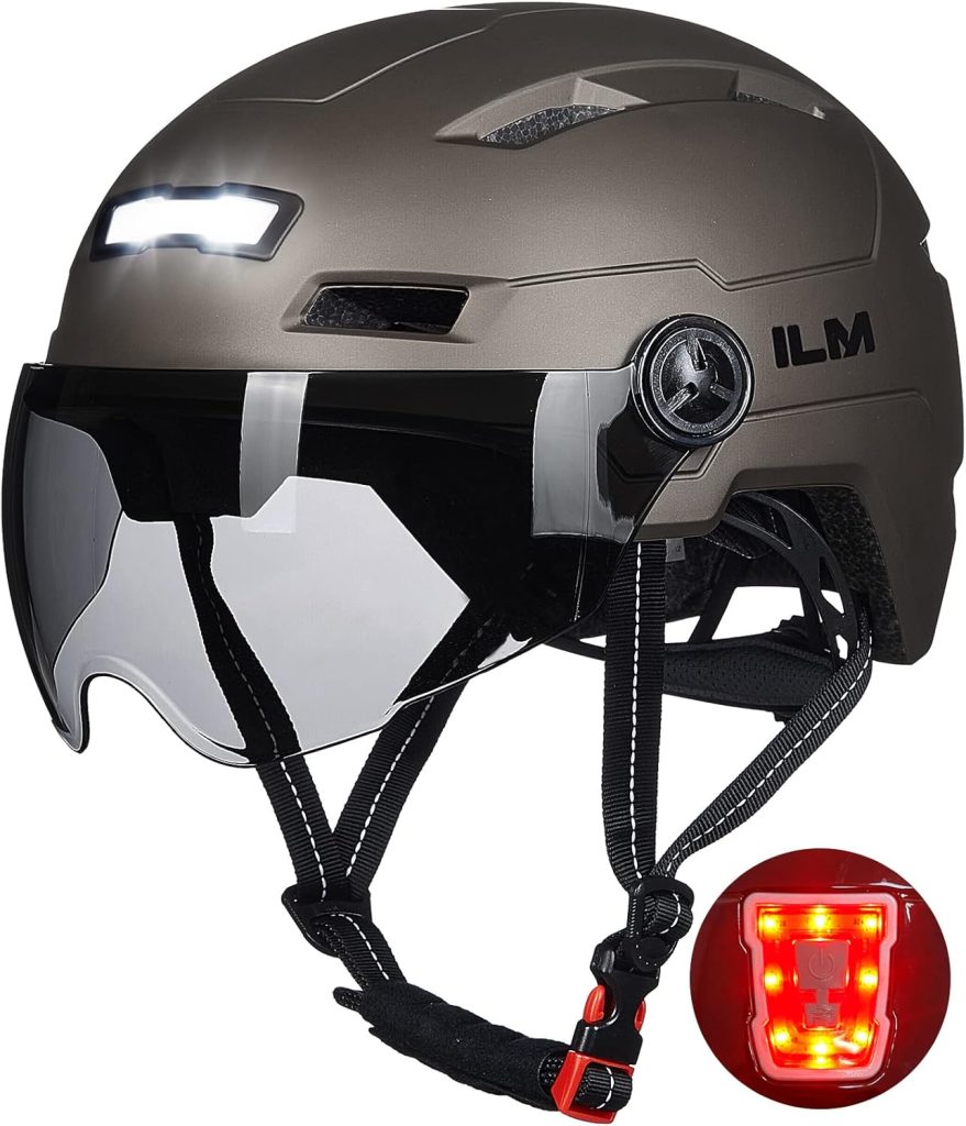 ILM Adult Bike Helmet with USB Rechargeable LED Front and Back Light MountainRoad Bicycle Helmets for Men Women Removable Goggle Cycling Helmet E3-10L ILM Adult Bike Helmet with USB Rechargeable LED Front and Back Light MountainRoad Bicycle Helmets for Men Women Removable Goggle Cycling Helmet E3-10L