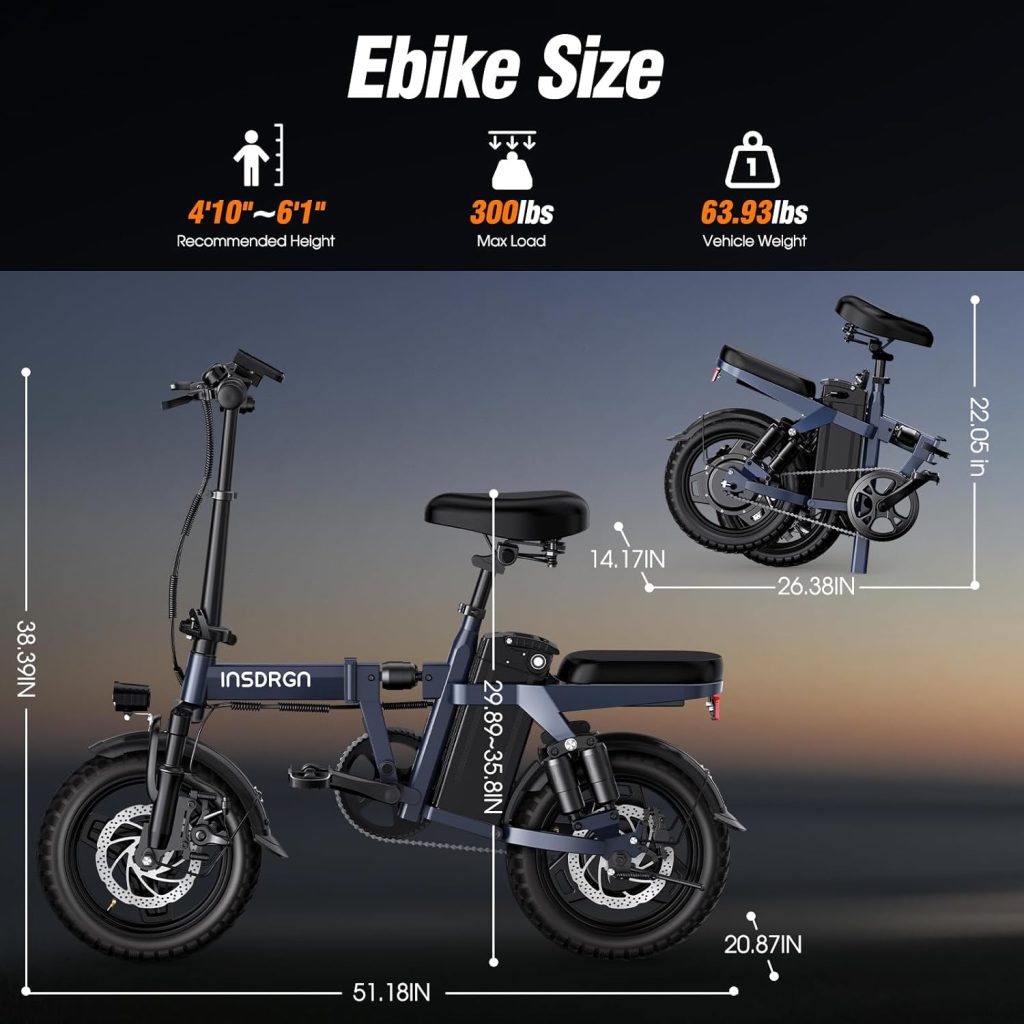 Electric Bike for Adults and Teens, 14 Folding E Bikes, 650W/1500W Peak Motor, 48V 499Wh/768Wh Removable Battery, 28-50 Miles PAS Range, 20MPH Electric Mountain Bike, 9 Shock Absorbers, UL 2849 Electric Bike for Adults and Teens, 14 Folding E Bikes, 650W/1500W Peak Motor, 48V 499Wh/768Wh Removable Battery, 28-50 Miles PAS Range, 20MPH Electric Mountain Bike, 9 Shock Absorbers, UL 2849