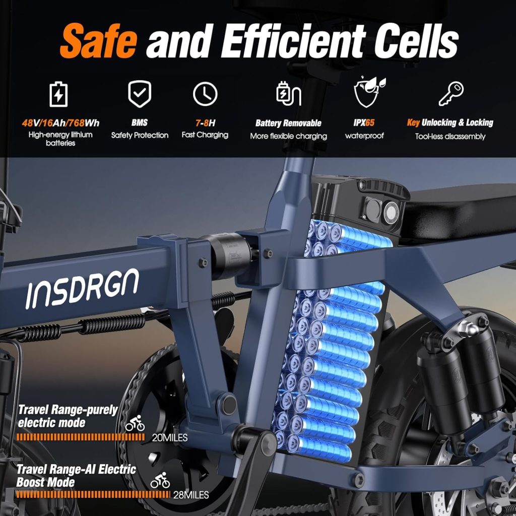 Electric Bike for Adults and Teens, 14 Folding E Bikes, 650W/1500W Peak Motor, 48V 499Wh/768Wh Removable Battery, 28-50 Miles PAS Range, 20MPH Electric Mountain Bike, 9 Shock Absorbers, UL 2849 Electric Bike for Adults and Teens, 14 Folding E Bikes, 650W/1500W Peak Motor, 48V 499Wh/768Wh Removable Battery, 28-50 Miles PAS Range, 20MPH Electric Mountain Bike, 9 Shock Absorbers, UL 2849