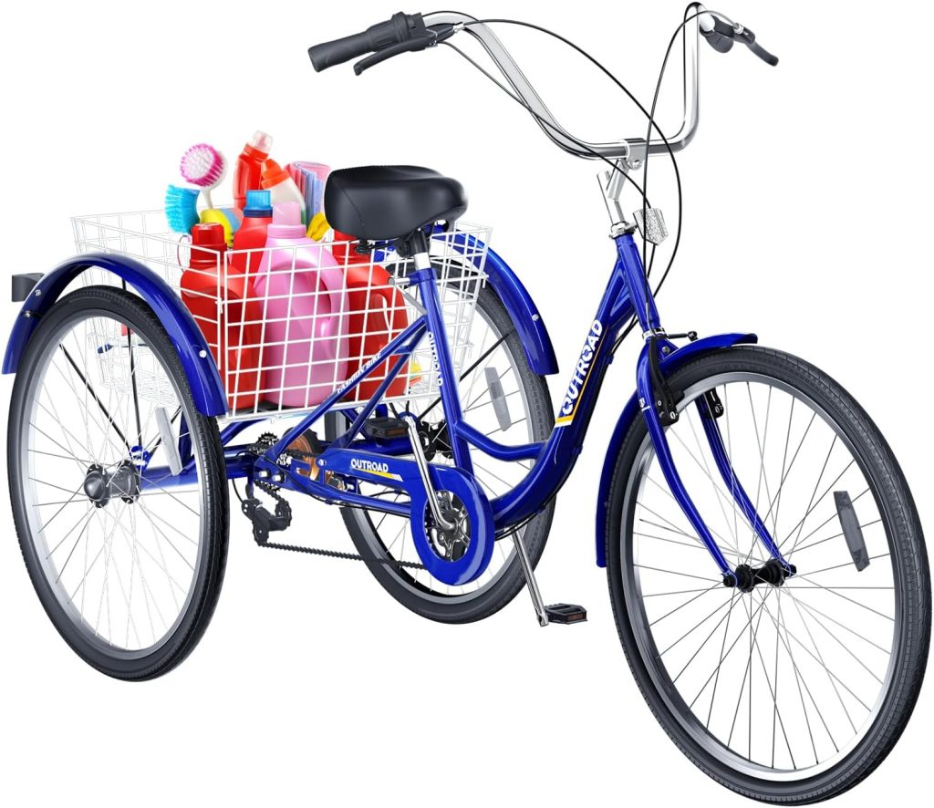 7 Speed Adult Tricycle, 24 inch Cruiser Trike with Large Basket for Women Men Seniors, 3 Wheel Bike for Outdoor, Shopping, Recreation, Picnic (Blue) 7 Speed Adult Tricycle, 24 inch Cruiser Trike with Large Basket for Women Men Seniors, 3 Wheel Bike for Outdoor, Shopping, Recreation, Picnic (Blue)