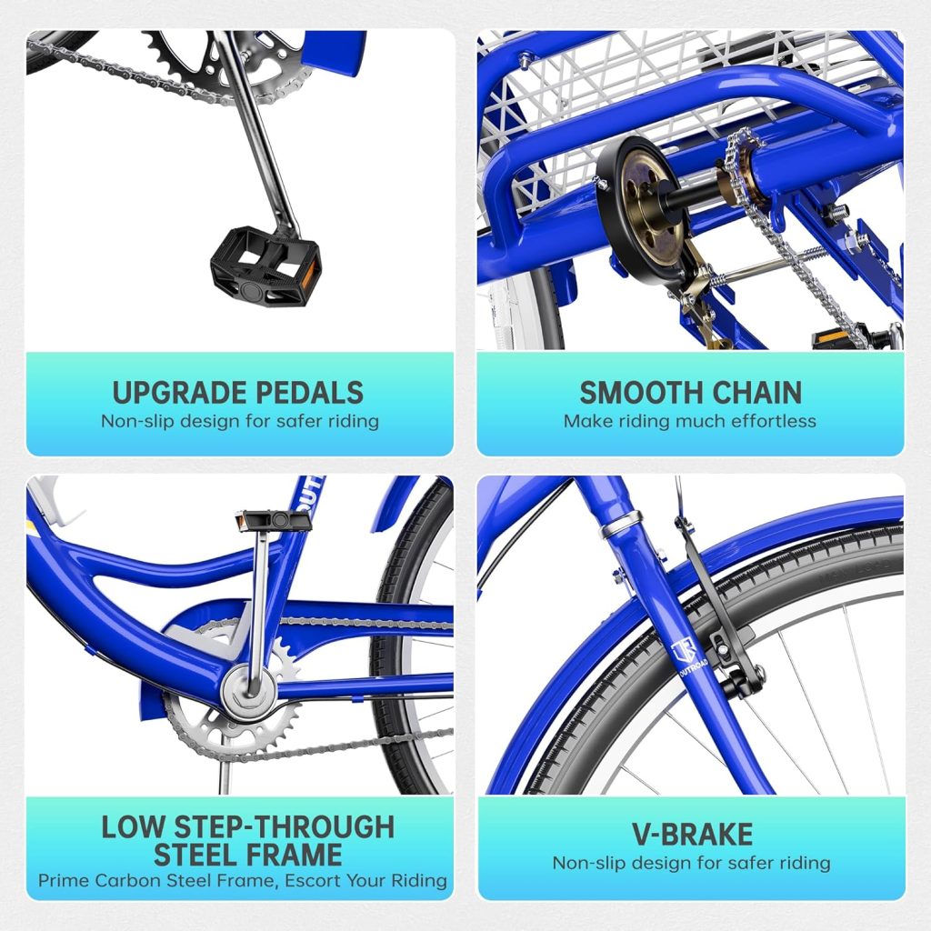 Betterland Adult Tricycle, 24 Inch Stable 3-Wheel Trike Bike, Cruise Bicycle with Large Basket for Shopping and City Trike Perfect for Adults(Blue) Betterland Adult Tricycle, 24 Inch Stable 3-Wheel Trike Bike, Cruise Bicycle with Large Basket for Shopping and City Trike Perfect for Adults(Blue)