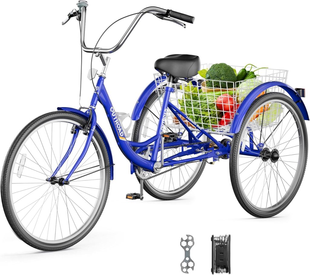 Betterland Adult Tricycle, 24 Inch Stable 3-Wheel Trike Bike, Cruise Bicycle with Large Basket for Shopping and City Trike Perfect for Adults(Blue) Betterland Adult Tricycle, 24 Inch Stable 3-Wheel Trike Bike, Cruise Bicycle with Large Basket for Shopping and City Trike Perfect for Adults(Blue)