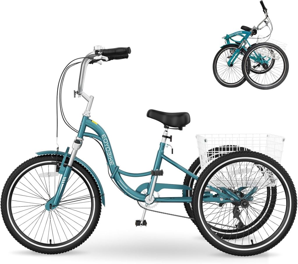 MOPHOTO Adult Folding Tricycle 7 Speed 20/24/26 Inch Adult Tricycles Three Wheel Bike Cruiser Trike with Low-Step Through Frame/Large Basket/Adjustable Seat MOPHOTO Adult Folding Tricycle 7 Speed 20/24/26 Inch Adult Tricycles Three Wheel Bike Cruiser Trike with Low-Step Through Frame/Large Basket/Adjustable Seat