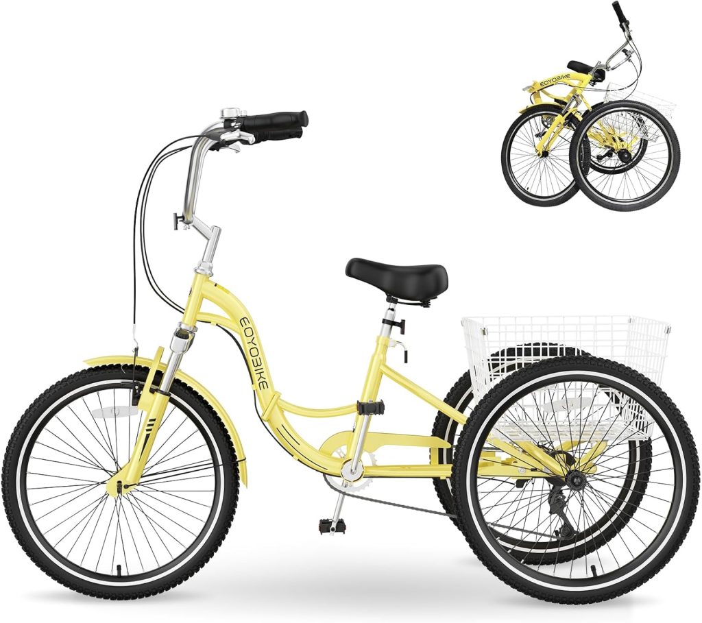 MOPHOTO Adult Folding Tricycle 7 Speed 20/24/26 Inch Adult Tricycles Three Wheel Bike Cruiser Trike with Low-Step Through Frame/Large Basket/Adjustable Seat MOPHOTO Adult Folding Tricycle 7 Speed 20/24/26 Inch Adult Tricycles Three Wheel Bike Cruiser Trike with Low-Step Through Frame/Large Basket/Adjustable Seat