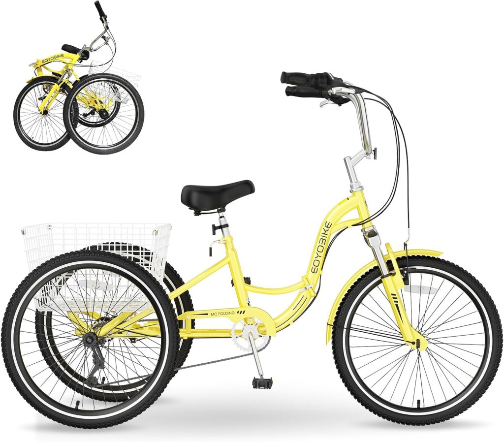 MOPHOTO Adult Folding Tricycle 7 Speed 20/24/26 Inch Adult Tricycles Three Wheel Bike Cruiser Trike with Low-Step Through Frame/Large Basket/Adjustable Seat MOPHOTO Adult Folding Tricycle 7 Speed 20/24/26 Inch Adult Tricycles Three Wheel Bike Cruiser Trike with Low-Step Through Frame/Large Basket/Adjustable Seat