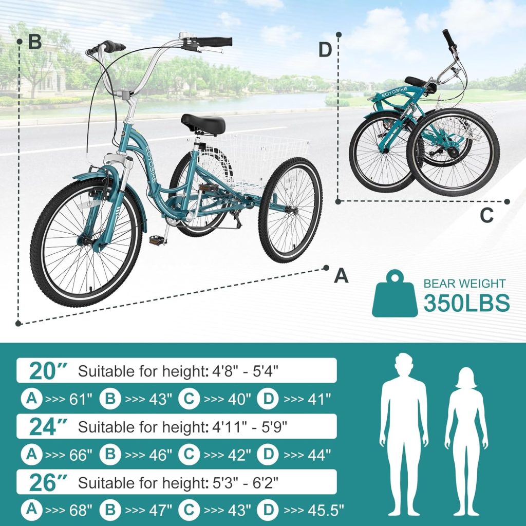 MOPHOTO Adult Folding Tricycle 7 Speed 20/24/26 Inch Adult Tricycles Three Wheel Bike Cruiser Trike with Low-Step Through Frame/Large Basket/Adjustable Seat MOPHOTO Adult Folding Tricycle 7 Speed 20/24/26 Inch Adult Tricycles Three Wheel Bike Cruiser Trike with Low-Step Through Frame/Large Basket/Adjustable Seat