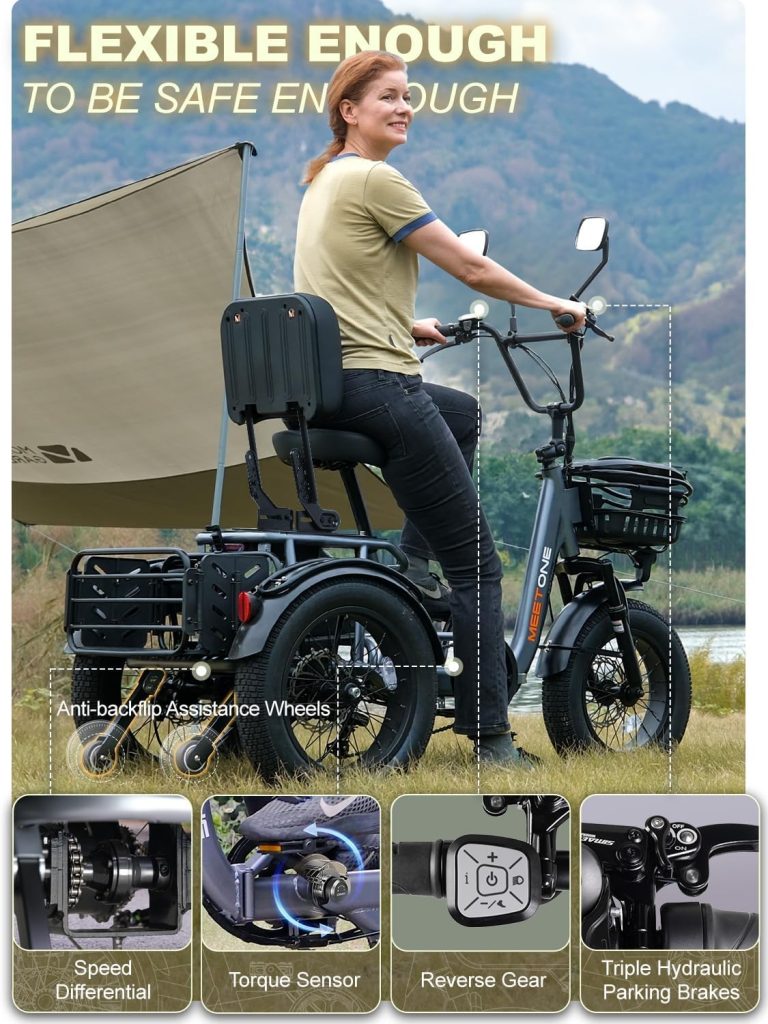 Breeze Pro Folding Electric Tricycle for Adults (with Upgraded Folding Seat), 100Miles Electric Trike, Torque Sensor, Reverse Gear, Rear Differential, 450lbs Load, FR Baskets, Wide Fat Tire Breeze Pro Folding Electric Tricycle for Adults (with Upgraded Folding Seat), 100Miles Electric Trike, Torque Sensor, Reverse Gear, Rear Differential, 450lbs Load, FR Baskets, Wide Fat Tire