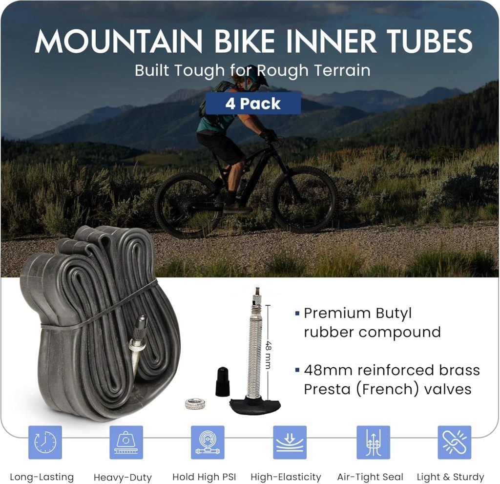 VeloTubes Mountain Bike Inner Tubes - Pack-Select Your Size (26, 27.5, 29), Presta Valve, Mountain Bicycle Tubes VeloTubes Mountain Bike Inner Tubes - Pack-Select Your Size (26, 27.5, 29), Presta Valve, Mountain Bicycle Tubes