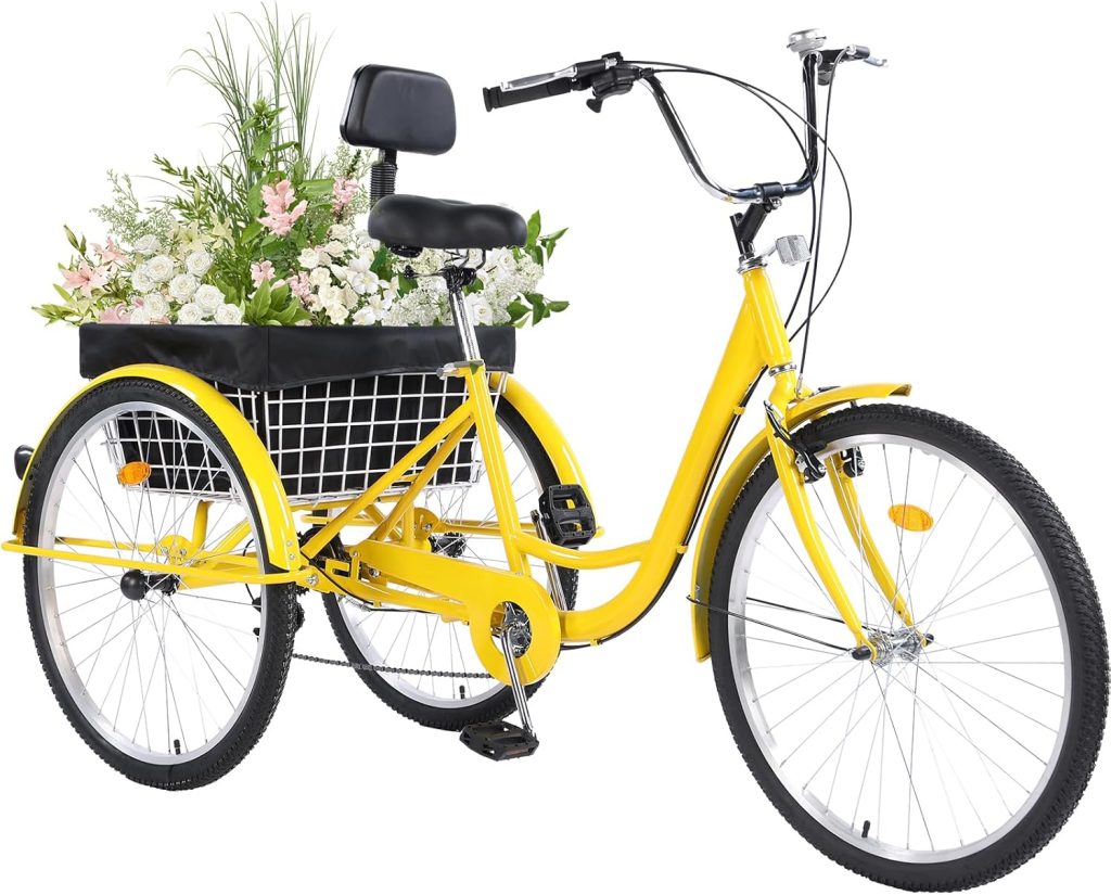 Adult Tricycle inch Speed, Three Wheel Bicycle for Adult, Trike Cruiser W/Tools Big Basket for Exercise Shopping Picnic Outdoor Activities Yellow Adult Tricycle inch Speed, Three Wheel Bicycle for Adult, Trike Cruiser W/Tools Big Basket for Exercise Shopping Picnic Outdoor Activities Yellow