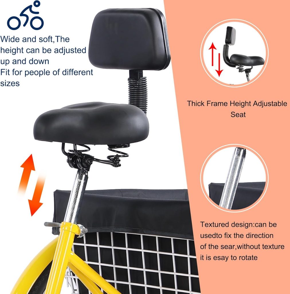 Adult Tricycle inch Speed, Three Wheel Bicycle for Adult, Trike Cruiser W/Tools Big Basket for Exercise Shopping Picnic Outdoor Activities Yellow Adult Tricycle inch Speed, Three Wheel Bicycle for Adult, Trike Cruiser W/Tools Big Basket for Exercise Shopping Picnic Outdoor Activities Yellow