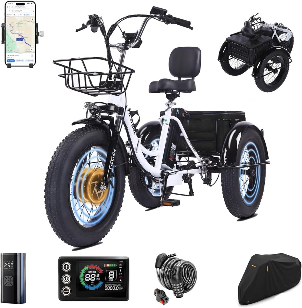 Tricycle for Adults, 20x4 Fat Tire Trike,750W(Peak 1700W) 48V 20Ah,3 Wheel Folding Tricycle, 22MPH 75KM Speed Bicycle Tricycle for Adults, 20x4 Fat Tire Trike,750W(Peak 1700W) 48V 20Ah,3 Wheel Folding Tricycle, 22MPH 75KM Speed Bicycle