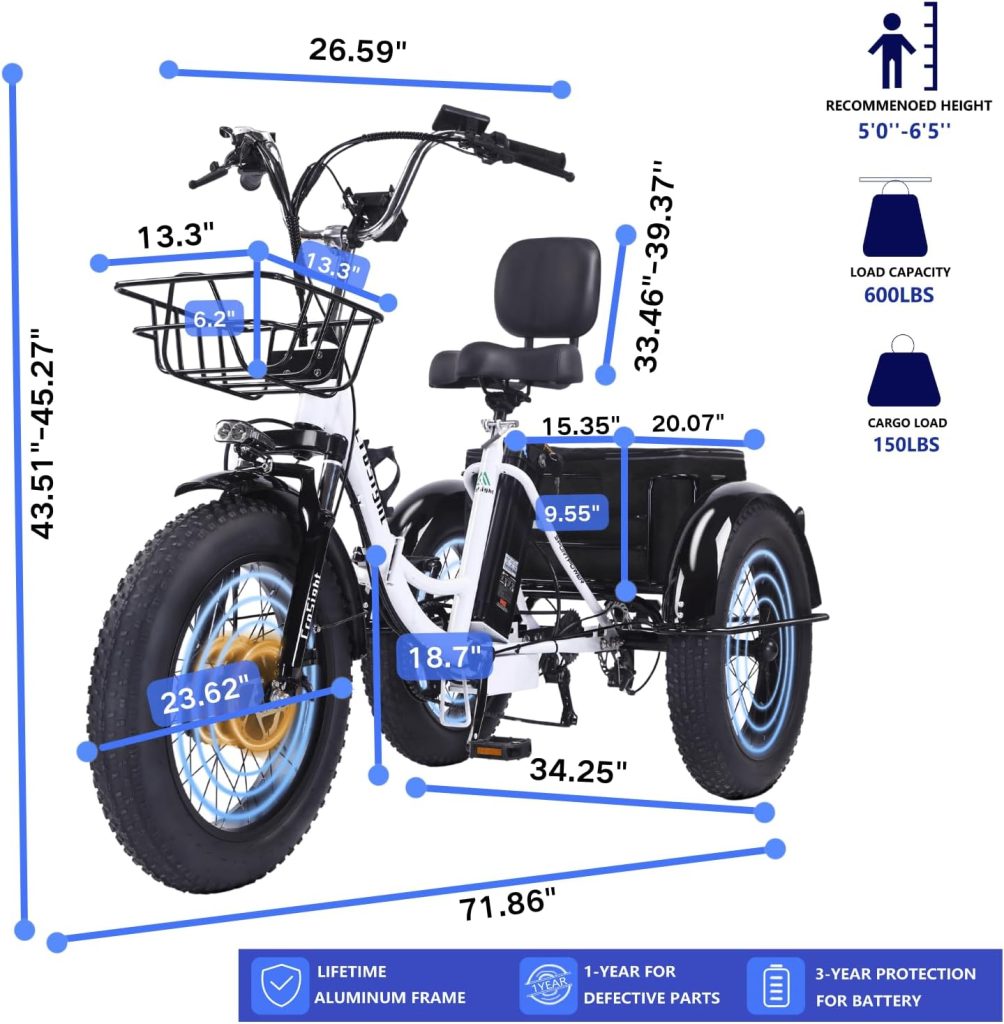 Tricycle for Adults, 20x4 Fat Tire Trike,750W(Peak 1700W) 48V 20Ah,3 Wheel Folding Tricycle, 22MPH 75KM Speed Bicycle Tricycle for Adults, 20x4 Fat Tire Trike,750W(Peak 1700W) 48V 20Ah,3 Wheel Folding Tricycle, 22MPH 75KM Speed Bicycle