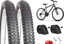 2-Pack 26″ Foldable Bike Tire Set (26×1.95 / 26×2.125) – Complete 8-Piece Kit with Inner Tubes, Rim Strips & Tire Levers – Universal Replacement for Adult MTB, Beach Cruisers & Mountain Bikes