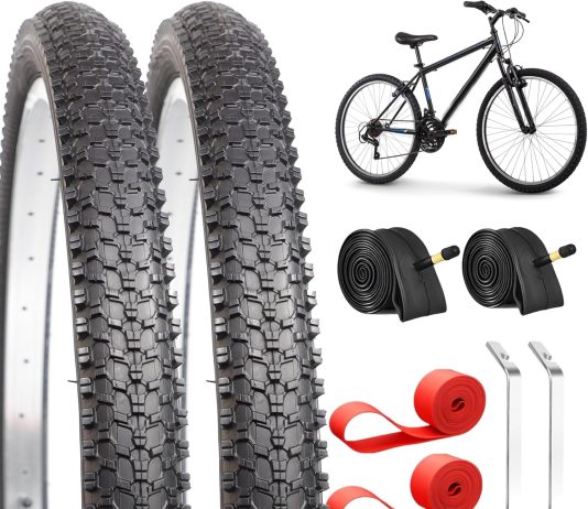 2-Pack 26″ Foldable Bike Tire Set (26×1.95 / 26×2.125) – Complete 8-Piece Kit with Inner Tubes, Rim Strips & Tire Levers – Universal Replacement for Adult MTB, Beach Cruisers & Mountain Bikes