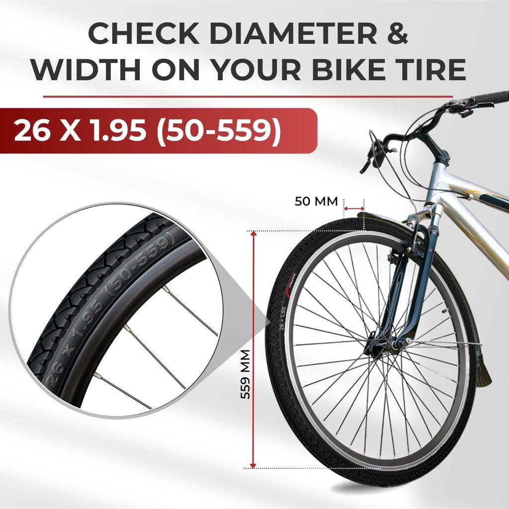 Fincci Pair 26x1.95 Bike Tire with Inch Bike Tube - Slick City inch Bike Tires - 50-559 Black Foldable Mountain Bike Tires with Kevlar for Electric, Trainer, Road Bikes, MTB Accessories Fincci Pair 26x1.95 Bike Tire with Inch Bike Tube - Slick City inch Bike Tires - 50-559 Black Foldable Mountain Bike Tires with Kevlar for Electric, Trainer, Road Bikes, MTB Accessories