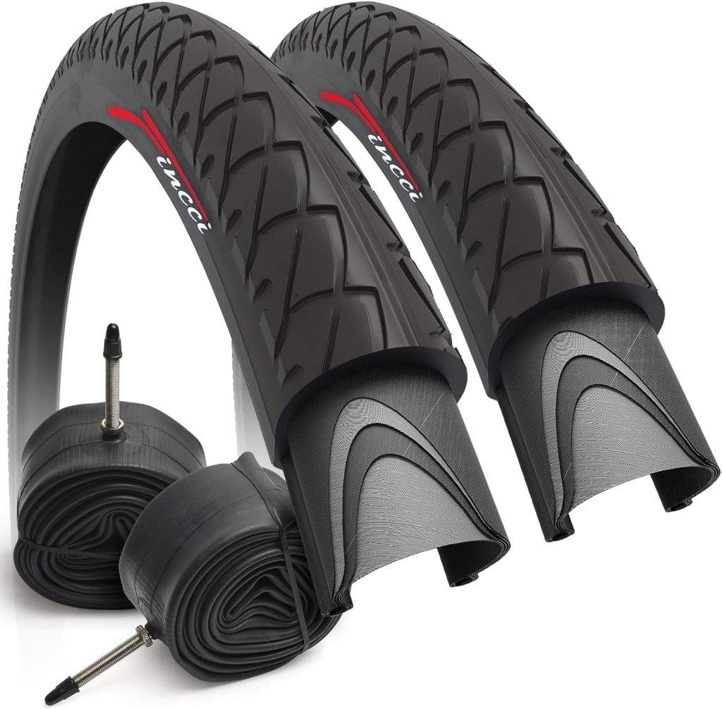 Fincci Pair 26x1.95 Bike Tire with Inch Bike Tube - Slick City inch Bike Tires - 50-559 Black Foldable Mountain Bike Tires with Kevlar for Electric, Trainer, Road Bikes, MTB Accessories Fincci Pair 26x1.95 Bike Tire with Inch Bike Tube - Slick City inch Bike Tires - 50-559 Black Foldable Mountain Bike Tires with Kevlar for Electric, Trainer, Road Bikes, MTB Accessories
