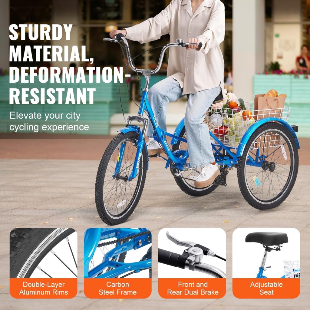 VEVOR Folding Adult Tricycle,Adult Folding Trikes, Wheel Cruiser Bike with Large Basket Adjustable Seat, Shopping Picnic Foldable Tricycles for Women, Men, Seniors VEVOR Folding Adult Tricycle,Adult Folding Trikes, Wheel Cruiser Bike with Large Basket Adjustable Seat, Shopping Picnic Foldable Tricycles for Women, Men, Seniors