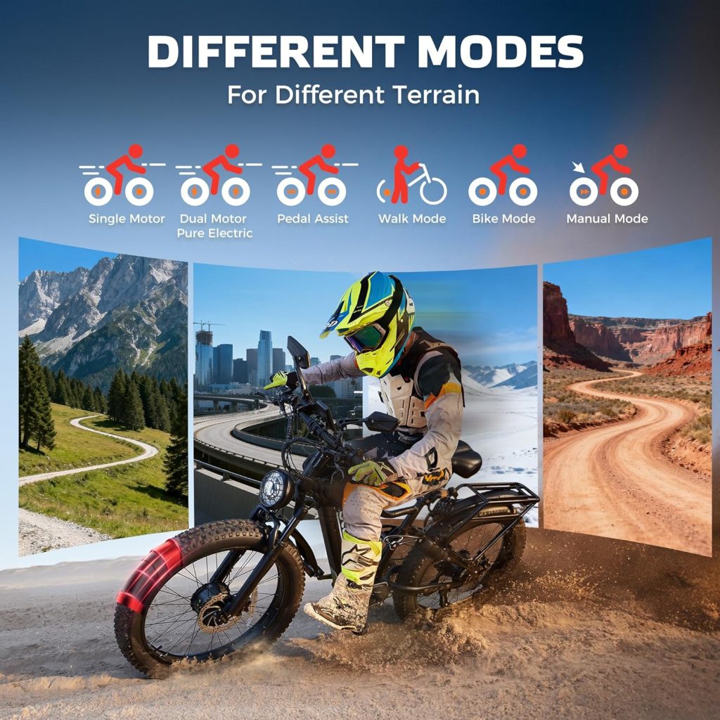 EcoE 8OOOW Dual Motor Electric Bike for Adults 5OMPH 60V32A, 26x4 Fat Tire All Terrain Ebikes, Full Suspension E Bike, 7-Speed Gear Electric Bicycle EcoE 8OOOW Dual Motor Electric Bike for Adults 5OMPH 60V32A, 26x4 Fat Tire All Terrain Ebikes, Full Suspension E Bike, 7-Speed Gear Electric Bicycle