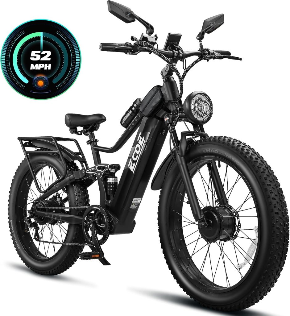 EcoE 8OOOW Dual Motor Electric Bike for Adults 5OMPH 60V32A, 26x4 Fat Tire All Terrain Ebikes, Full Suspension E Bike, 7-Speed Gear Electric Bicycle EcoE 8OOOW Dual Motor Electric Bike for Adults 5OMPH 60V32A, 26x4 Fat Tire All Terrain Ebikes, Full Suspension E Bike, 7-Speed Gear Electric Bicycle