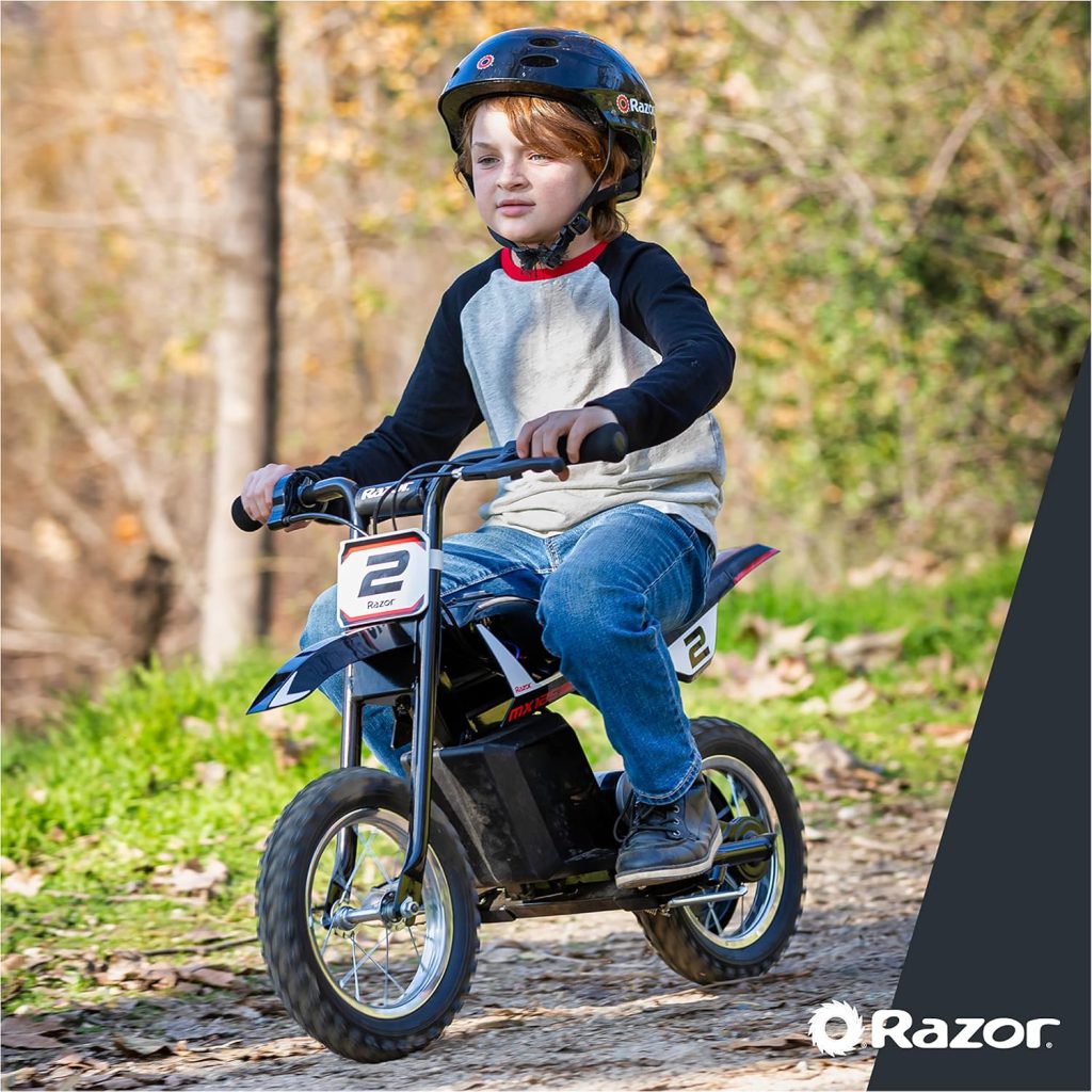 Razor MX125 Dirt Rocket Electric-Powered Bike with Authentic Motocross Geometry, Rear-Wheel Drive,100-watt, high-Torque, Chain-Driven Motor, for Kids 7+, Blue Razor MX125 Dirt Rocket Electric-Powered Bike with Authentic Motocross Geometry, Rear-Wheel Drive,100-watt, high-Torque, Chain-Driven Motor, for Kids 7+, Blue