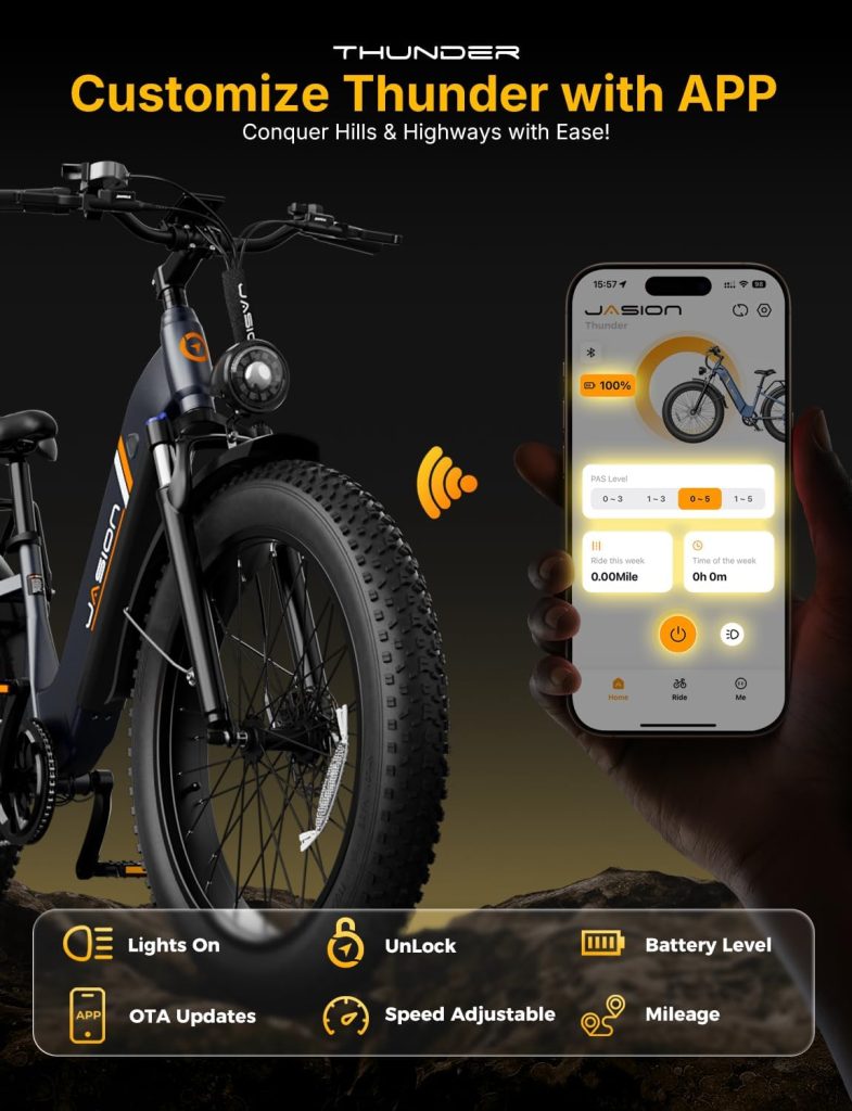 Jasion Thunder Electric Bike,1800W Peak Ebikes for Adults,26''Fat Tire Best Ebike for Men,80 Miles with 864Wh Battery,30+MPH Max Speed Bicycles,400LB Capacity,Certified by UL2849 review - Electric bike Jasion Thunder Electric Bike,1800W Peak Ebikes for Adults,26''Fat Tire Best Ebike for Men,80 Miles with 864Wh Battery,30+MPH